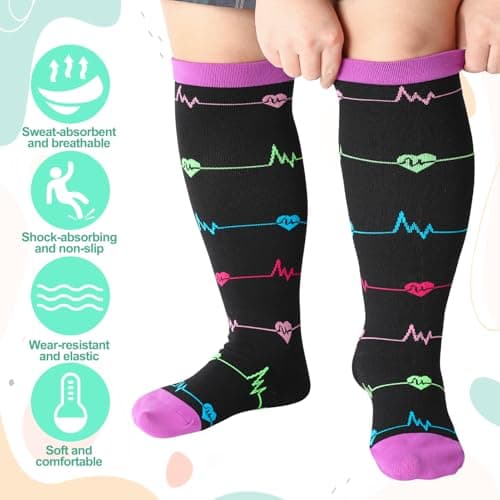 Zuimei 6 Pair Women Plus Size Leg Compression Socks Wide Calf Compression Support Socks for Women Ideal for Flight Travel Varicose Veins 3XL — view 2