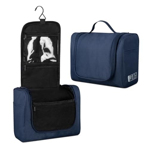 FITDON Large Hanging Toiletry Bag Travel Wash Bag, Portable Makeup Bag Organizer Waterproof Shaving Bag Gym Shower Bathroom Bag, Blue