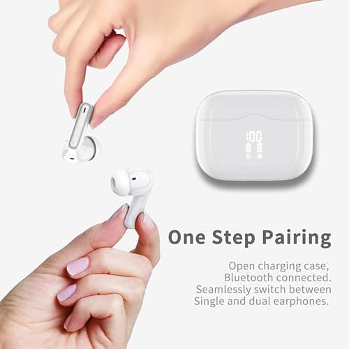 Wireless Earbuds, 2026 Bluetooth 5.4 Headphones in Ear 6D Bass Stereo, 40H Earphones with 4 ENC Noise Cancelling Mic, IP7 Waterproof USB-C, AI-Enhanced Calls Bluetooth Earbuds for Android iOS, Ivory — view 6