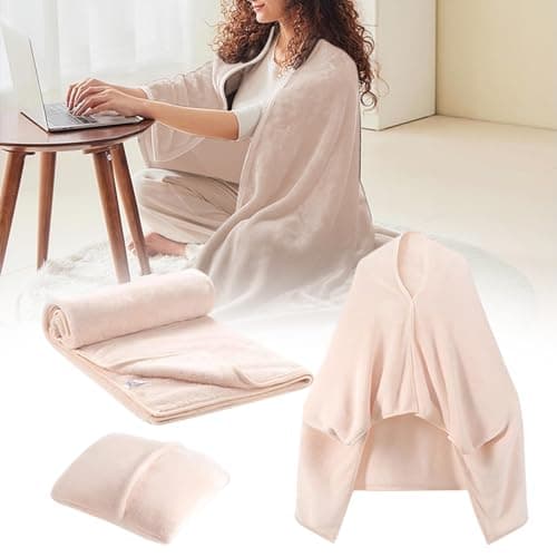 Trveqhk Travel Blanket and Pillow | Travel Airplane Pillow Blanket Combo Lightweight | Wearable Adult Coat Poncho, Soft Flannel Airplane for Traveling — view 3