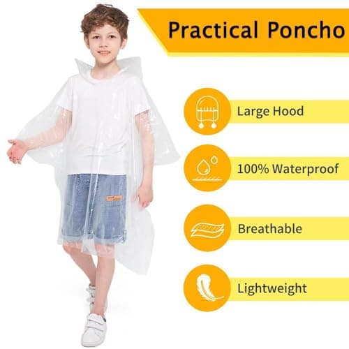 Opret Disposable Rain Ponchos 5 Pack for Kids, Emergency Raincoats — view 4
