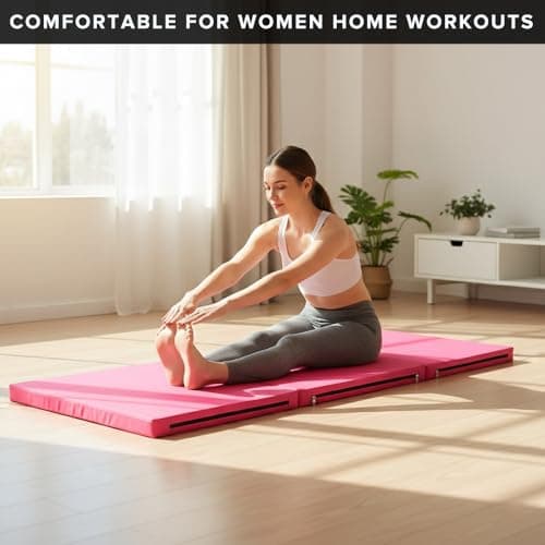 Exercise Mat – Tri-Fold PU Leather Yoga, Pilates & Gymnastics Mat, 6cm Thick Cushioned, Non-Slip, Foldable Home Gym Fitness Mat for Kids, Adults & Family Workouts (Pink) — view 5