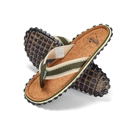 Gumbies Corker Flip-Flops | Unisex Cork Footbed Sandals with Recycled Rubber Sole & Cotton Canvas Straps | Lightweight, Durable & Comfortable Casual Summer Footwear | Khaki | EU 44