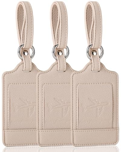 Teskyer 3 Luggage Tags for Suitcases, Travel Essentials, Beige