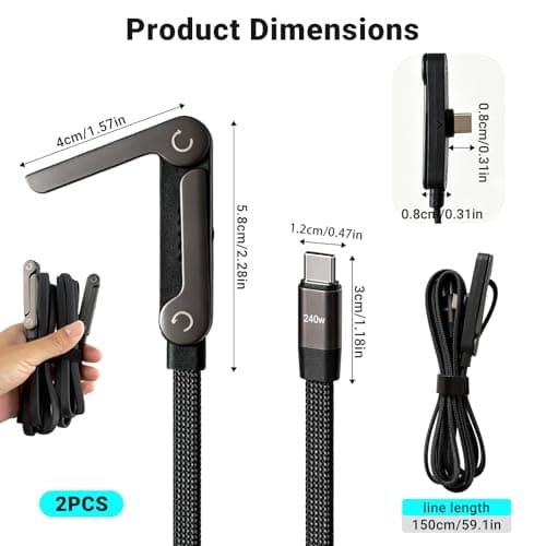 2PCS 2-in-1 Invisible Stand Fast Charging Cable USB C 240W 360° Rotating — view 2
