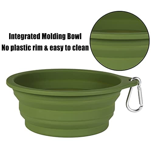 SLSON 2 Pack Dog Collapsible Bowl Large Portable Dog Bowl Pet Feeding Bowl Dog Food Water Bowl Pet Travel Bowl with Carabiner for Pet Indoor and Outdoor Activity (Navy + Dark Green) — view 4