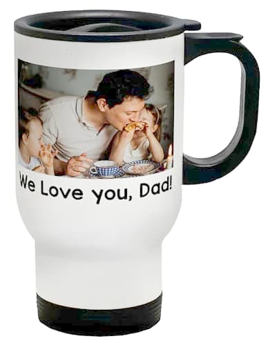 Shopagift Personalised Travel Mug Photo Image Text Logo Business Company Coffee Tea Cup Gift Birthday Mothers Fathers Day Mum Dad Family Retirement Work Colleague Boss — view 2