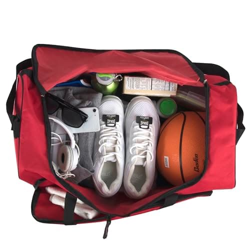 55 Liter, 24 Inch Lightweight Canvas Duffle Bags for Men & Women for Traveling and Gym Sports Equipment Bag (Red 1) — view 3