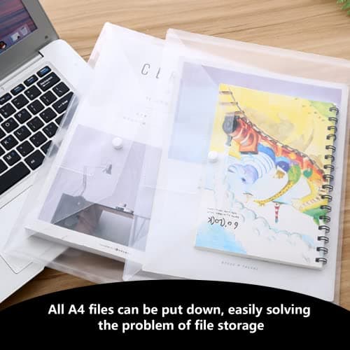 Plastic Wallets - 12 Pack A4 Folders Waterproof Plastic Wallets Document Folder Files Popper Wallets with Snap Button and Label for Home, Office, School and Travel — view 5