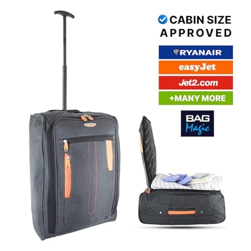 Bordlite 50x35x20cm Soft Cabin Bag – Lightweight Underseat Hand Luggage Suitcase with Wheels & Extendable Handle – Fits Ryanair, EasyJet, BA & More, 35L Capacity - Grey/Orange — view 4