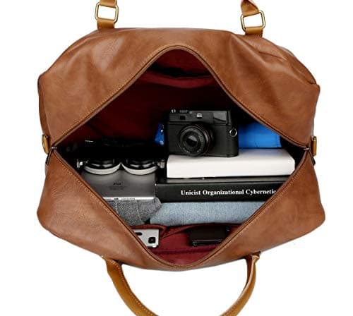 BAOSHA Faux Leather Travel Holdall Carry On Weekender Bag Overnight Travel Duffel Tote Bags for Men and Women with Shoe Compartment HB-38 (Brown) — view 6