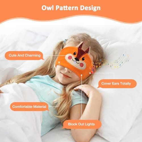Bluetooth Sleep Mask, CestMall Sleep Eye Mask with Wireless Headphones Blackout Sleep Headphones Headband Music Sleeping Bluetooth Headband Birthday X-mas Gift for Children Boy Girl Travel (Orange) — view 4