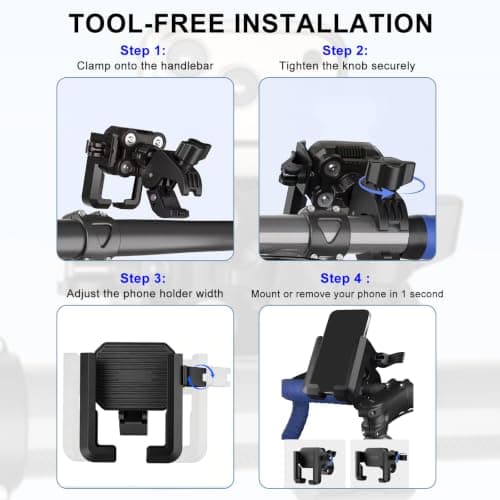 ROHMERIQUE Motorcycle Phone Mount, Camera Friendly Dual Anti-Shock Bike Phone Holder with 360° Rotation and Quick Release Handlebar Clamp, Fits for iPhone 17/16 and 6-7.2" Cellphones — view 3