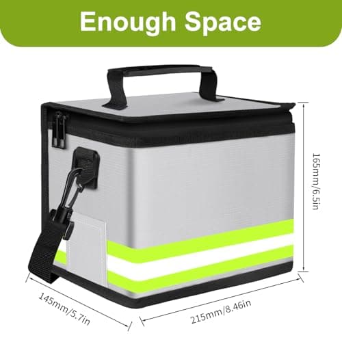 2025 Upgraded Lipo Battery Fireproof Explosionproof Safe Bag,4 Layers of Heat Insulated Materials with Waterproof Zipper/Reflective Strip,Comfortable Handle/Portable Shoulder Strap(8.5x5.7x6.5inch) — view 6