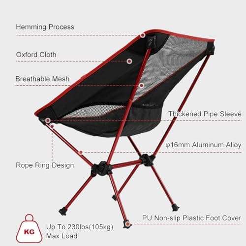 SOPPY Ultralight Camping Chair for Backpacking and Fishing, Red — view 4