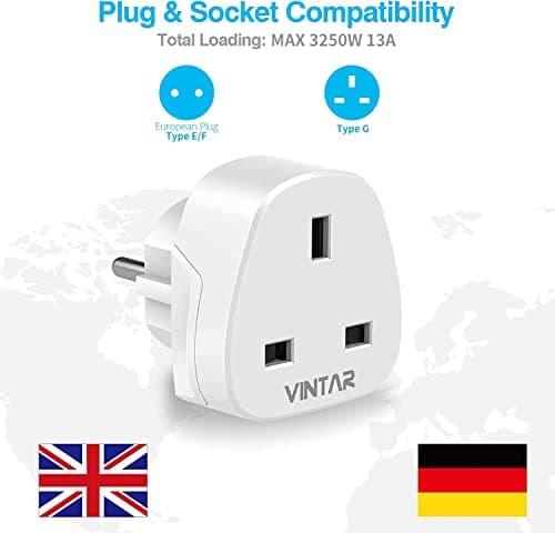 VINTAR UK to European Plug Adapter, 3 Pin to 2 Pin Travel Adaptor, 2 Pack — view 2