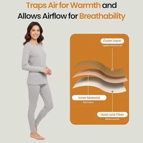 Heatwave Thermalwear Women Thermal Underwear Set Base Layer Long Sleeve Top Ultra Soft Long Johns Bottom Ladies warm for Cold Weather Outdoor Sports Hiking Skiing, Marl Grey UK 18-20 — view 4