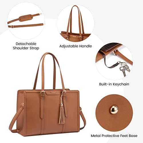 LOVEVOOK Laptop Tote Handbags for Women 15.6 inch Work Bags for Women Leather Ladies College Teacher Bag Large Shoulder Cross Body Bag Waterproof for Office Business School Shopping Travel Brown — view 5