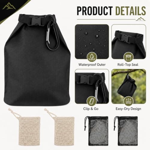 lafo Travel Soap Bag Waterproof Leakproof Travel Soap Case with Soap Lathering Bag and Carabiner, Portable Sealed Storage Bag Quick Dry Soap for Travel, Camping, Outdoor (black) — view 4