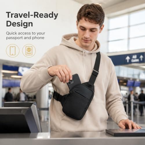 Simptech Small Sling Bag Cross Body Chest Bag Shoulder Bag for Men Women Water Resistant Crossbody Man Bag for Runner Workout Hiking Cycling Travelling (2023 Black) — view 2