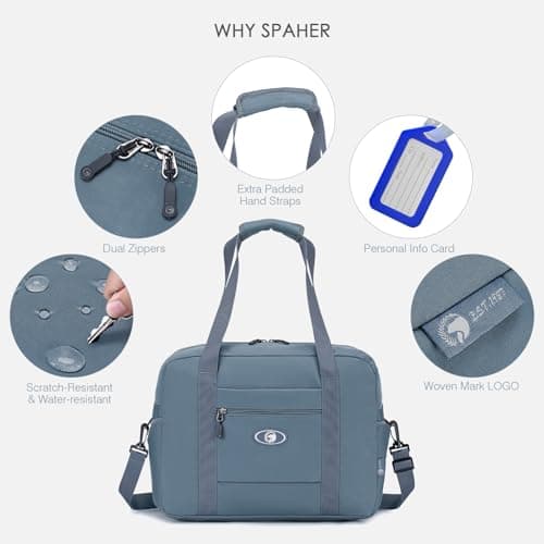 SPAHER for Ryanair Cabin Bags 40x30x20 Underseat Wizzair Carry on Hand Luggage Foldable Travel Duffel Bag 25L Holdall Tote for Women and Men for Travel Overnight Hospital Weekend, Blue — view 6
