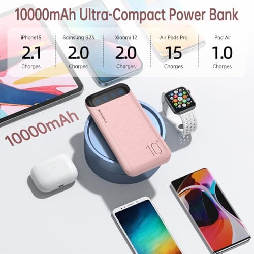 Portable Charger 10000mAh Slim USB C Input and Output Power Bank with LED Display Lightweight External Battery Pack Compatible for iPhone 14/13/12, iPad, Samsung etc. (pink) — view 4