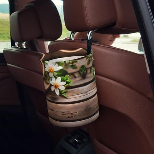 MDATT Teal Flower On Wooden Plank Car Trash Can Leak-Proof Organizer For Long Road Trips And Family Vacations — view 5