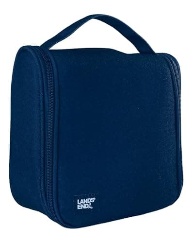 Lands' End Small Hanging Toiletry Bag for Travel, Canvas Hanging Dopp Kit Hygiene Bag (Navy)