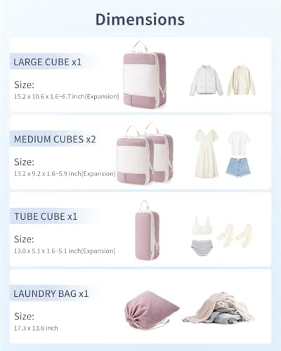 Narwey 5 Set Compression Packing Cubes for Suitcases and Backpack, Suitcase Organiser Bags Travel Compression Packing Cubes Shoes Bags for Carry on Hand Luggage Travel Essentials (Dusty Pink) — view 3
