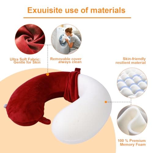 Far win Travel Pillow,100% Pure Memory Foam U Shaped Neck Pillow,Super Lightweight Portable Headrest Great for Airplane, Car,Home,Office,Sleeping (red) — view 4