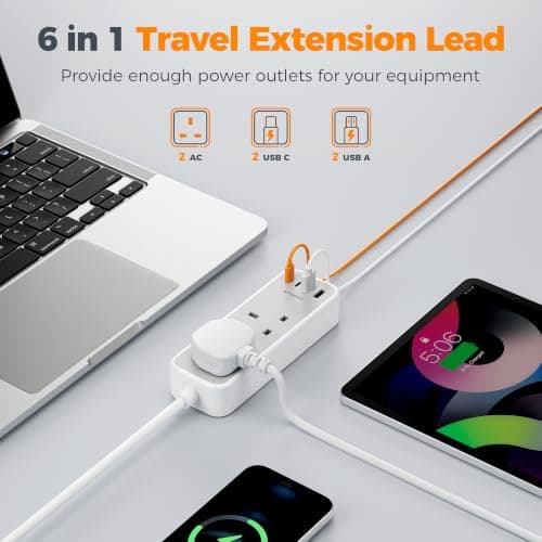 TESSAN 1M Travel Extension Lead with PD 20W USB C Charger (4 USB Slots) — view 2