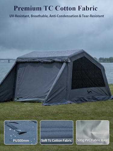 MC TOMOUNT Inflatable Camping Tent, Family Cotton Canvas Blow Up Tent — view 3