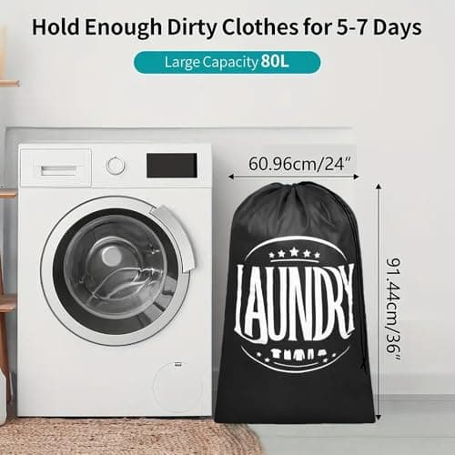 CJWLKJ 2-Pack XL Travel Laundry Bags, Machine Washable Dirty Clothes Organizer with Drawstring,Large Enough to Hold 4 Loads of Laundry, Easy Fit a Laundry Hamper or Basket(Sky Blue+Black, 24" x 36") — view 2