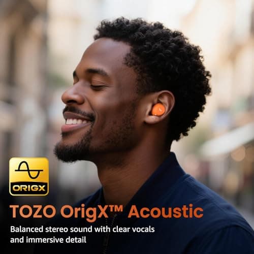 TOZO A1 Wireless Earbuds, Bluetooth 5.3 Earphones, Support APP EQ Setting, 32H Long Playtime, Ear Buds with HiFi Stereo Sound, Light-Weight Wireless Earphones, IPX5 Waterproof(Orange) — view 2
