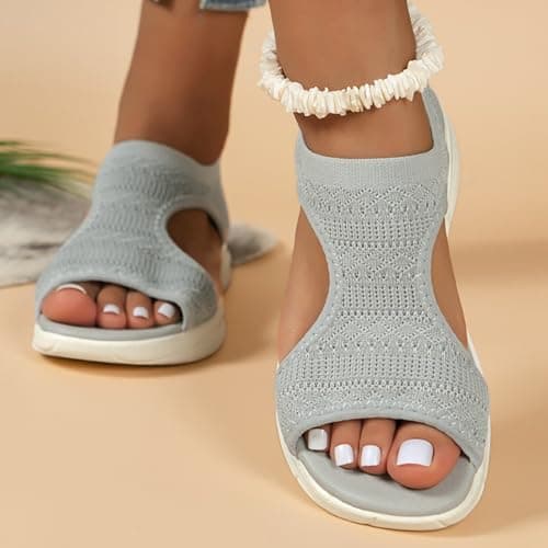 Sandals for Women Orthopedic, Sandals with Arch Support Summer Slip on Ladies Wedge Slingback Walking Slip on Platform Shoes Casual Beach Slingback Comfy Washable Slide Sport Shoes, 5 Grey — view 6