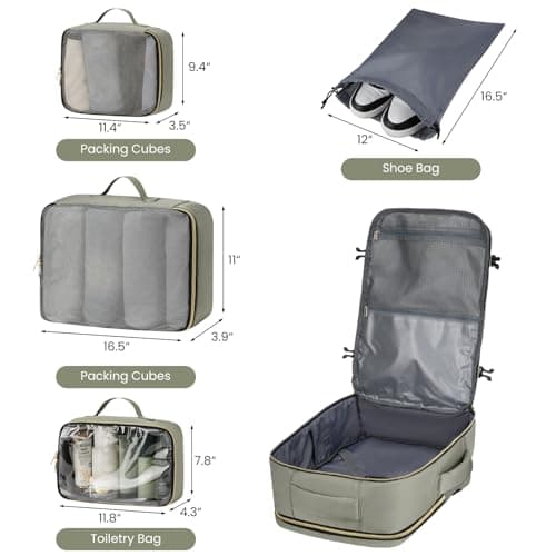 Travel Backpack for Women,Carry On Luggage with 4 Packing Cubes, A Green Beige, 40L-Sets — view 6
