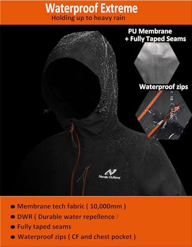 NORDIC OUTLAND Mens Lightweight Hooded Waterproof Rain Jacket Breathable Raincoat Shell for Outdoor Mountain Hiking (UK, Alpha, L, Regular, Regular, Army Green) — view 5