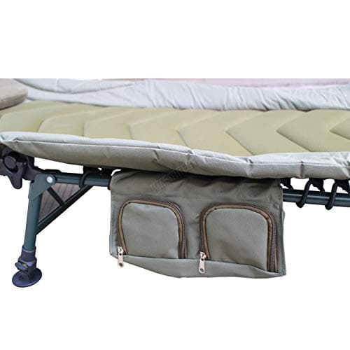 CARPZILLA Portable Fishing Bed Chair | XL Heavy Duty Camping Bed | Adjustable Back Rest & Legs Bedchair | Built-in Tool Bag Tackle Storage Carp Fishing | Detachable Pillow - Khaki Green — view 5