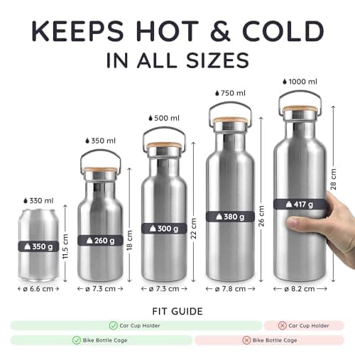 Bambaw Insulated Water Bottle Stainless Steel 350 ml, Wide Mouth for Easy Cleaning, 350ml Insulated Water Bottle Metal, Reusable, Lightweight & Rust-Resistant, Great for Travel (Natural Steel) — view 5