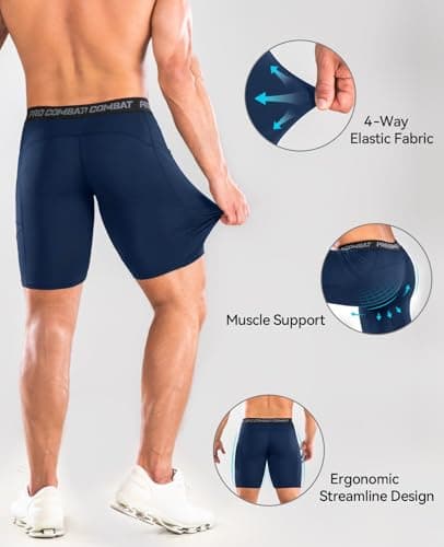 Niksa Compression Shorts Men Gym Running Sports Anti Chafing Underwear Base Layer Shorts Sports Undershorts Quick-Drying Fabric Men’s Workout Shorts, Navy Blue, M — view 4