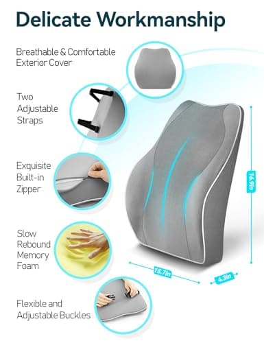 Travel Ease Ergonomic Lumbar Support Cushion, Memory Foam Back Support Cushion for Office Chairs with Skin-friendly Cover for Comfort (Grey) — view 5