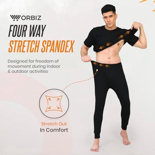 Thread Linens Men's Thermal Underwear Set Base Layer - Short Sleeve T-Shirt/Vest/Top and Long Johns For Men Ultra Soft Warm Underwear Man Body Warmer Size S-XXL (Blue, M) — view 3