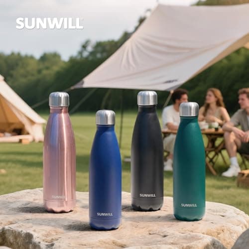 SUNWILL Insulated Water Bottle Metal, 500ml Stainless Steel Reusable Thermal Flask for Cold and Hot Drink, Travel, Sports, Gym, Powder Coated Black — view 6