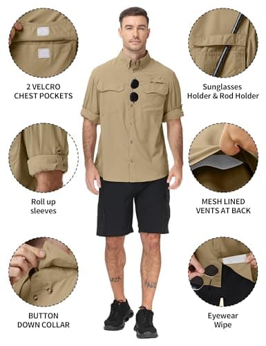 Men's Safari Shirt Roll Up Long Sleeve , UPF 50+ Button Down Hiking Shirts — view 4