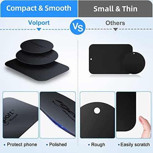 volport 6 Pack Metal Plate for Magnetic Car Phone Holder Mount, Round & Rectangle Magnet Metal Disc with Self Adhesive Backing, Metal Stickers for Mobile Phone Smartphone Phone Case, Black — view 4