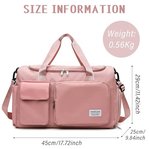 Mens Womens Sports Gym Bag Duffle Bag with Shoes Compartment, Water Resistant Holdall Hospital Bag for Swimming, Weekend Travel Bag Overnight Bag for Women (Pink) — view 2