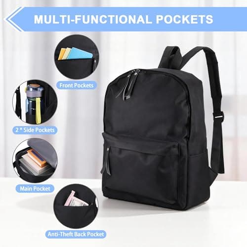 4pcs Black Backpack Unisex, School Bag for Teenager, Black Rucksack School — view 6