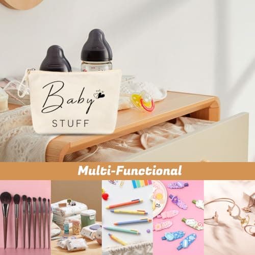 Mum to Be Gifts, 2 Pcs White Canvas Makeup Bags with Zipper & Handle, New Mum Gifts for Pregnancy Essentials, Baby Shower Bag for Women, Toiletry Pouch for Maternity Travel — view 6