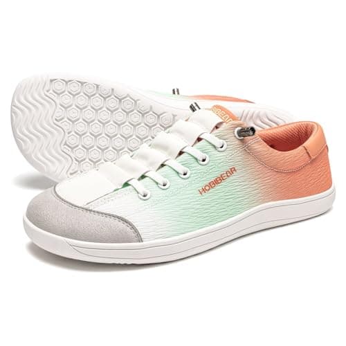 HOBIBEAR Unisex Wide Toe Trainers for Men Women Outdoor Trail Running Minimalist Walking Shoes Lightweight and Breathable Green Orange — view 2