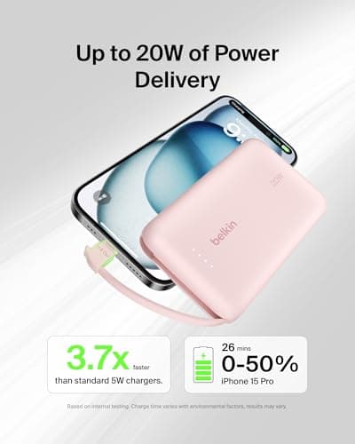 Belkin BoostCharge 10000mAh Power Bank with Integrated USB-C Cable - Pink — view 2